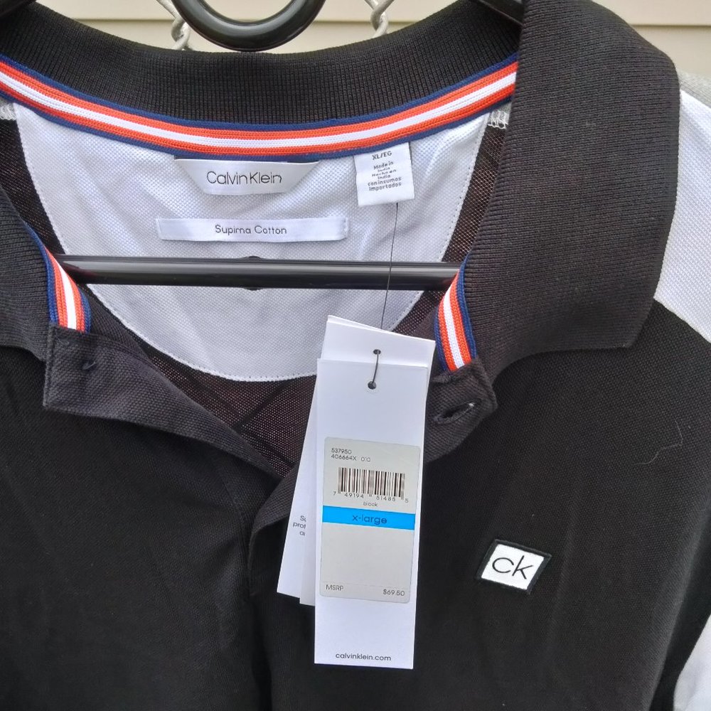 Calvin Klein Black Cotton Short Sleeve Polo Shirt Size XL NWT
